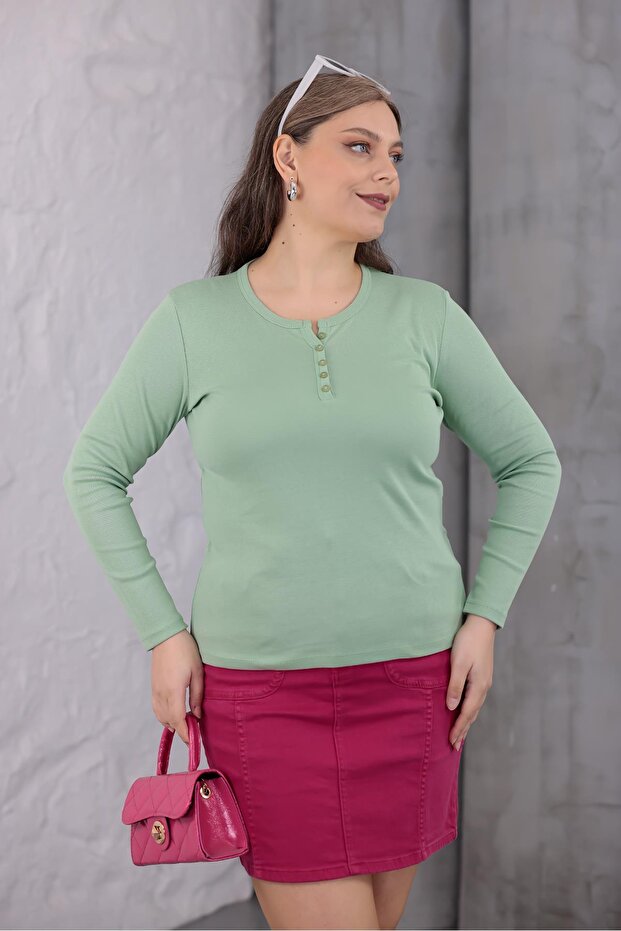 Plus Size Cotton Stretch Fabric Basic Blouse - 1