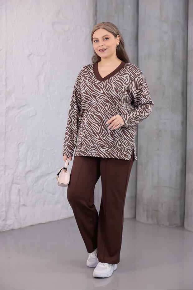 طقم من القماش المودال بنقشة الحمار الوحشي مقاس كبير - 1