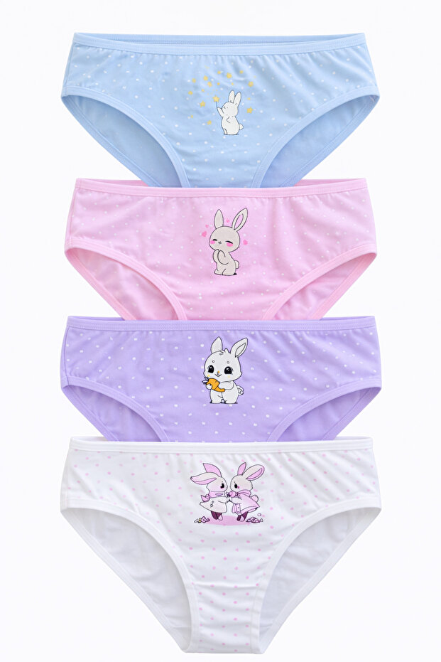 Girl's Cotton Panties, Pack of 4, Cute Patterned, Soft Waistband, Elastic, Breathable Fabric, Clear