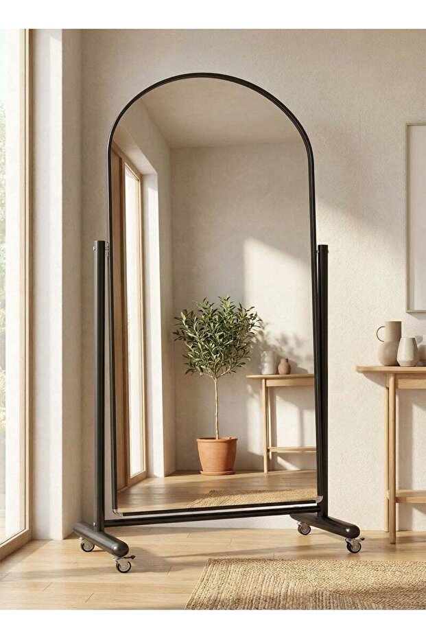 مرآة كبيرة جدًا بتصميم أنيق 180 × 70 سم - إطار معدني أسود