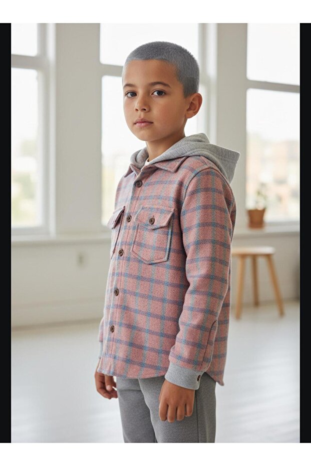 Unisex Children's Shirt with Hooded Stripes and Elasticated Cuffs