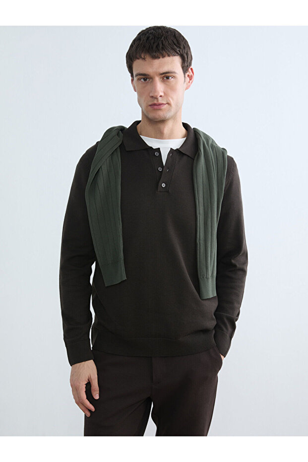 Brown Polo Neck Men's Knitwear Sweater from Guliis Store