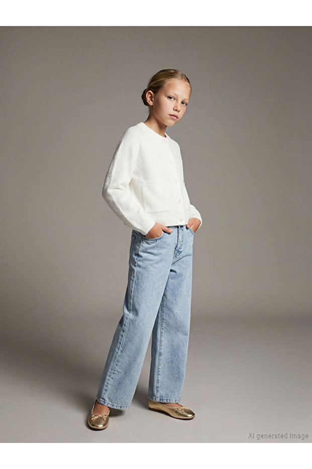 M&B Collection Blue Wideleg Stoned Girls' Jean Pants