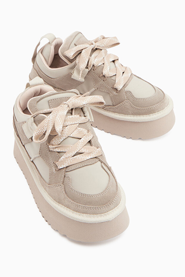 Estela Beige Suede Thick Sole Casual Sneaker Shoes