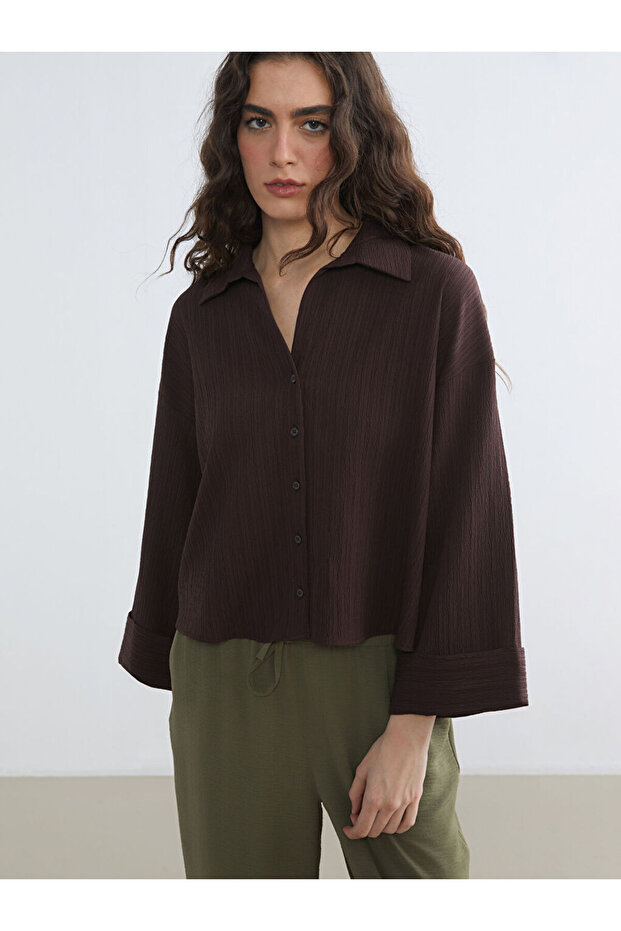 Brown Striped Oversize Women's Shirt