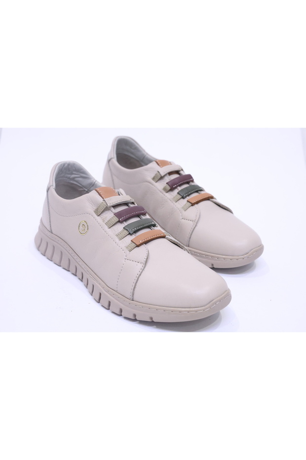Bej Genuine Leather Orthopedic Comfort Comfortable Women's Shoes