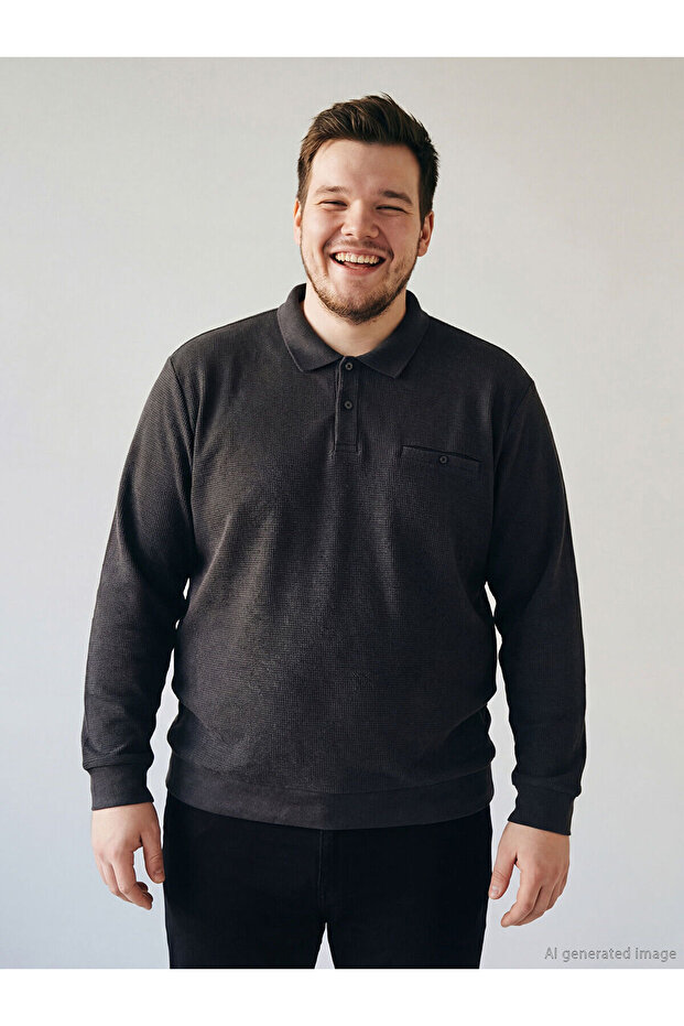 Ozmakda New Season Large Size Polo Neck Men's Sweatshirt