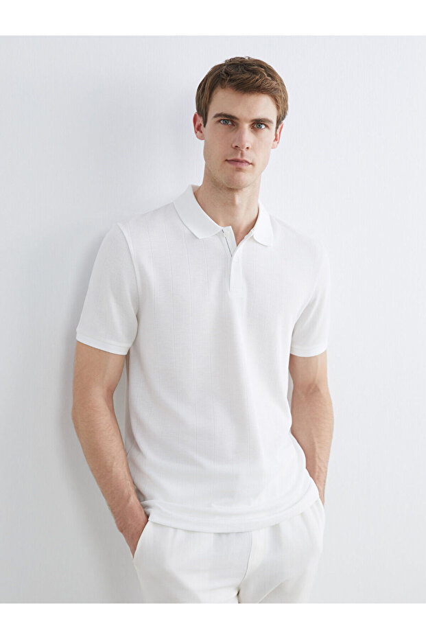Ecru Polo Neck Men's T-Shirt from Plus-Store