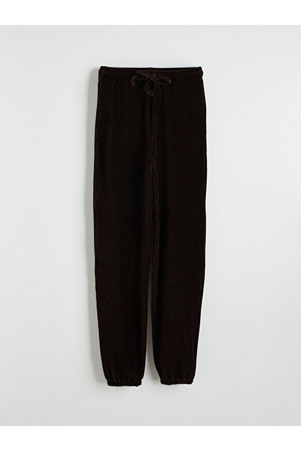 Brown Elastic Waist Women's Velvet Jogger Sweatpants