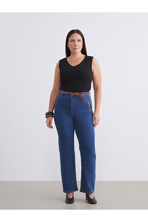 Navy Blue Plus Size Wideleg Women's Jean Pants from Plus-Store