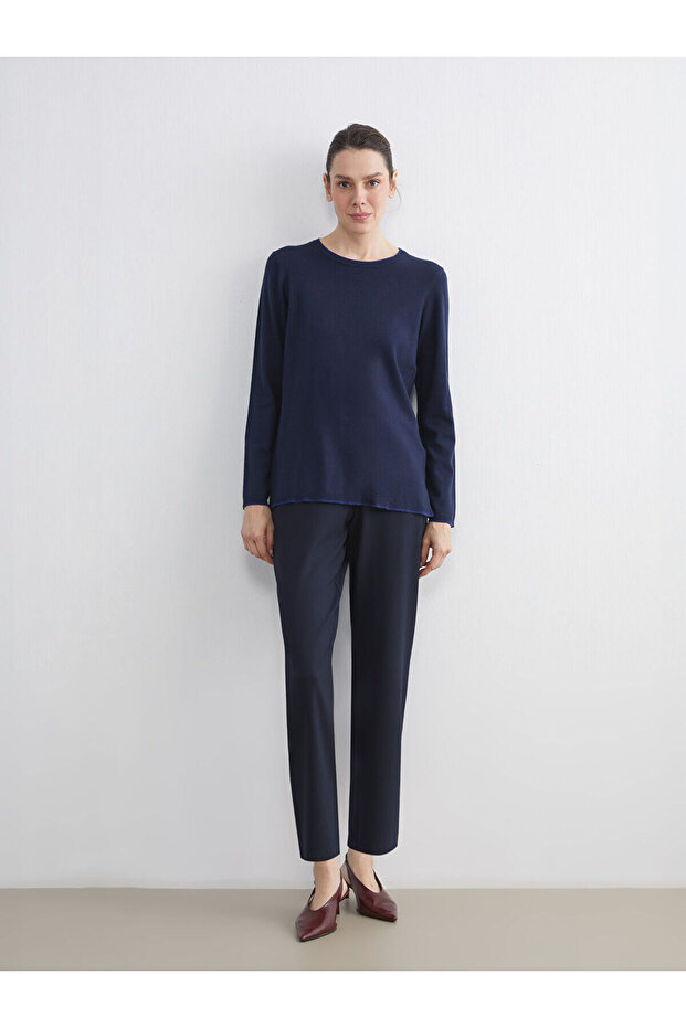 Lcw Grace Navy Blue Elastic Waist Women's Trousers