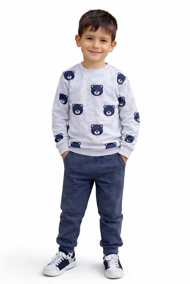 2-9 Years Old Boys' Tracksuit Set – Teddy Bear Pattern, Soft Texture, Comfortable Fit, Casual Wear