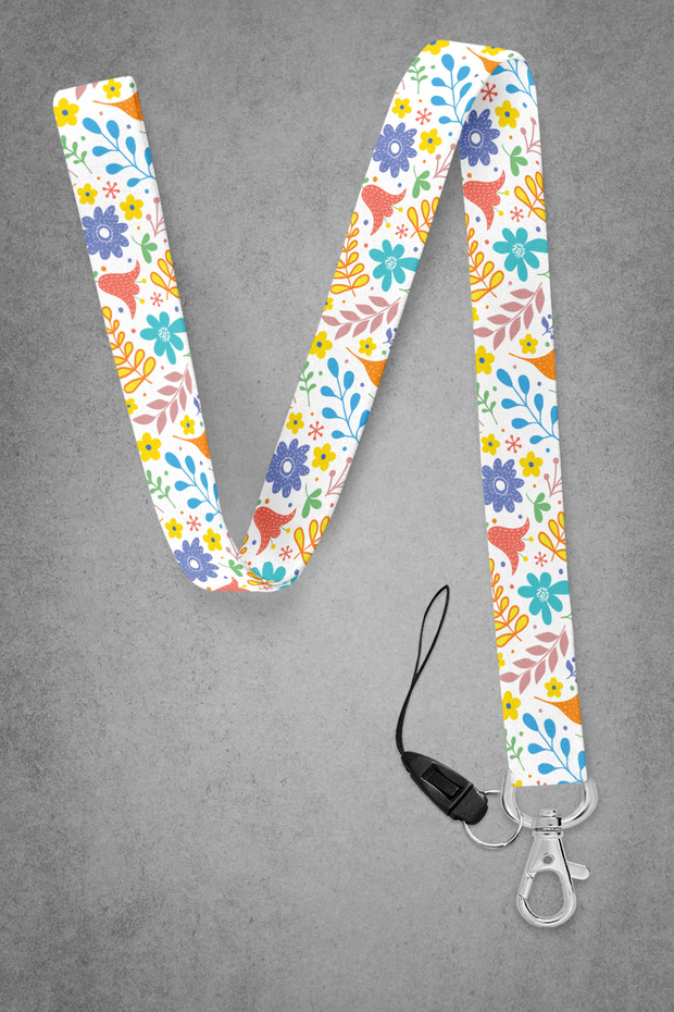 Blue Flowers Neck Strap, Neck Strap Lanyard, Card and Phone Holder - Bas062