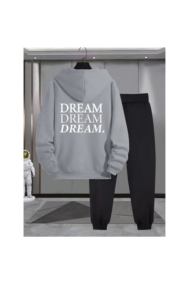 Men's Hooded Zippered Tracksuit Set – Set of 2, Digital Print, with Pants