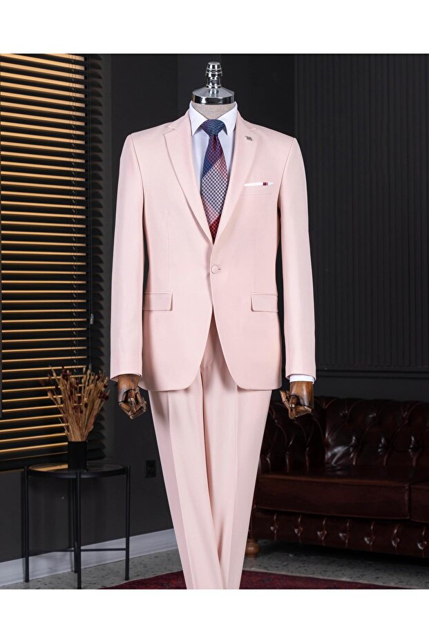 Italian Style S Slim Fit Jacket Pants Suit Pink T15151