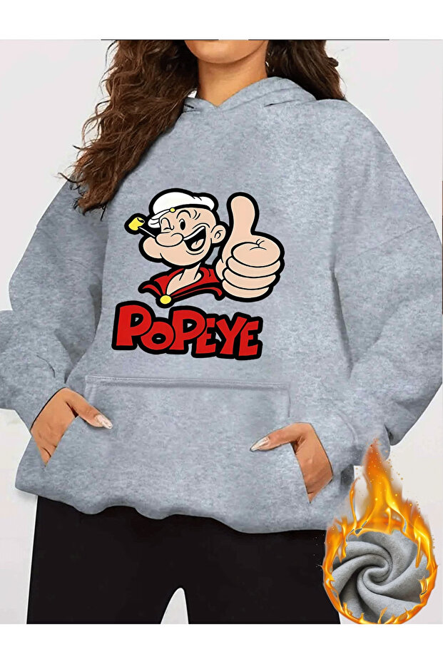 POPY مطبوع للجنسين قصة فضفاضة / قصة مريحة أساسية سميكة / سويت شيرت بغطاء للرأس مع داخل من الصوف