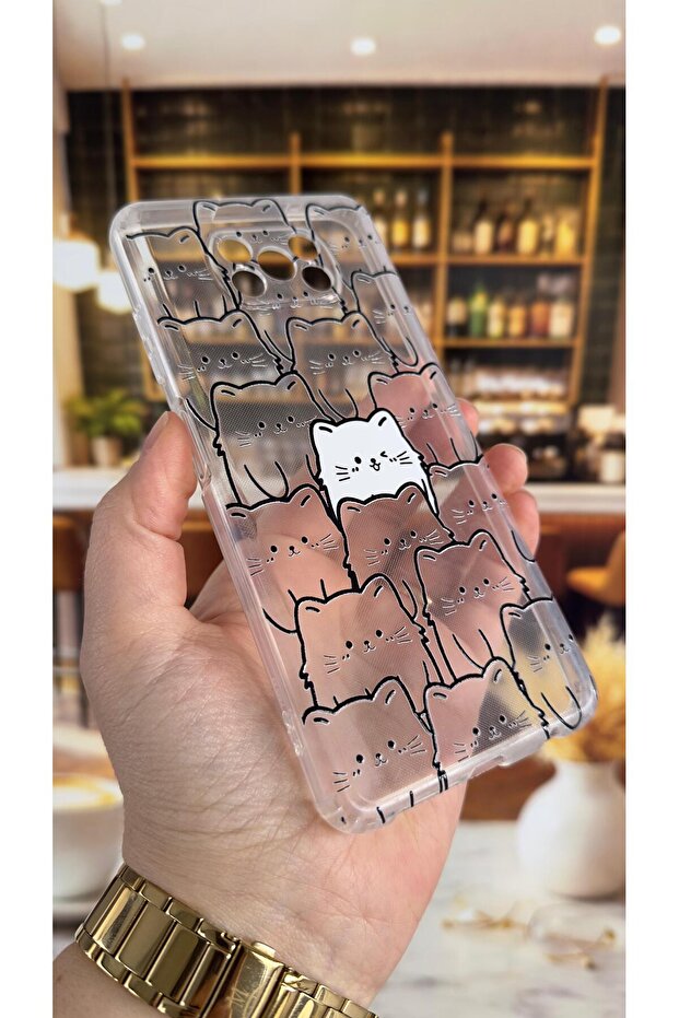 غطاء شفاف متوافق مع هاتف Poco X3 مع نمط Manycat، يمتص الصدمات ويحمي الكاميرا - 3