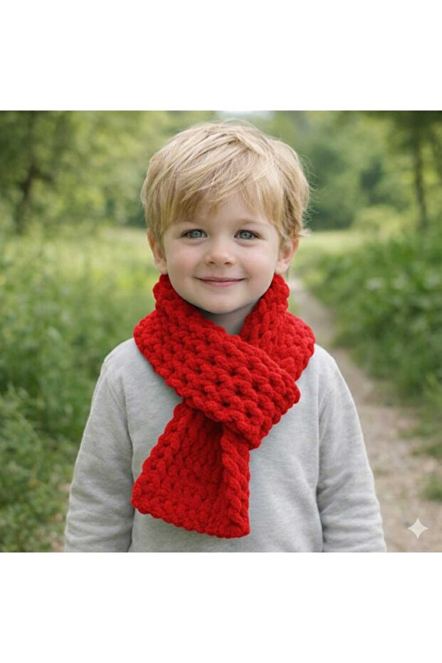 Hand Knitted Puffy Plush Children's Scarf 15X150 cm