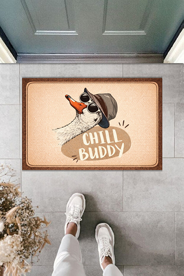 طباعة رقمية حديثة - مرح مع كتابة Chill Buddy - سجادة أمام الباب