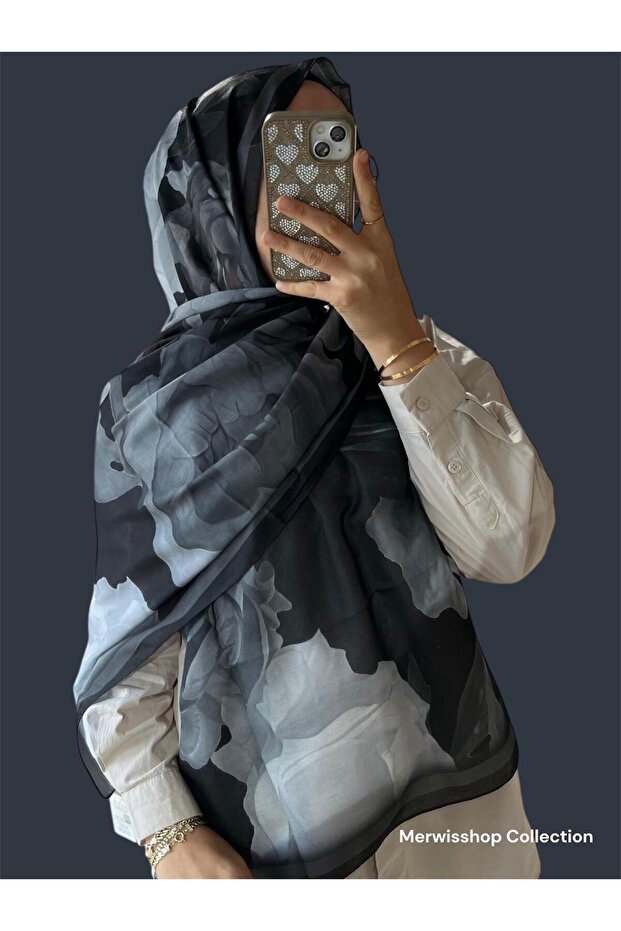 شال أسود منقوش ناعم - 1