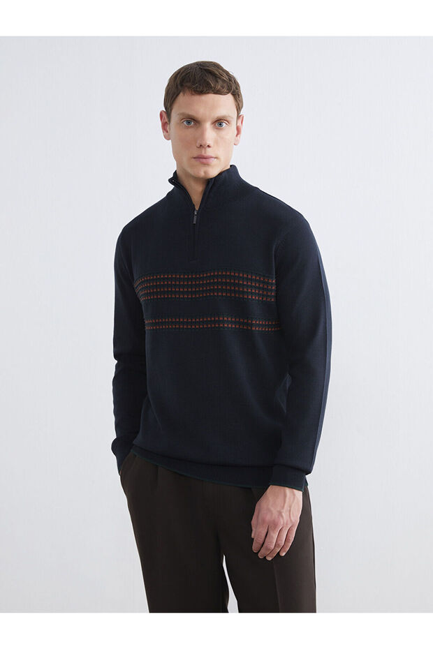 Rmz Clothing Season Products Sweaters Navy Blue Upright Mock Neck Zgili Men's Knitwear Sweater