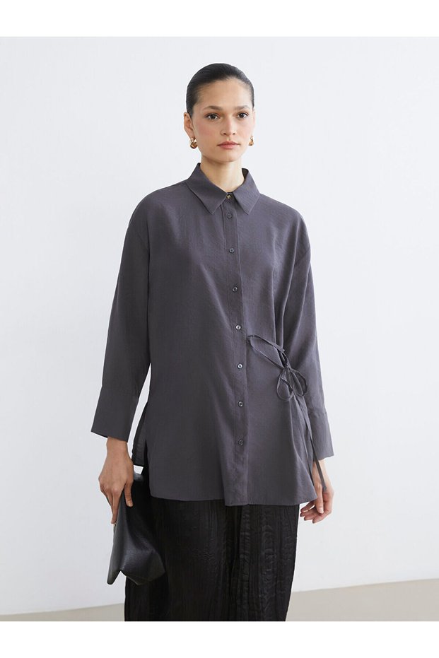 Lcw Modestgri Women's Shirt Tunic with Tie Detail