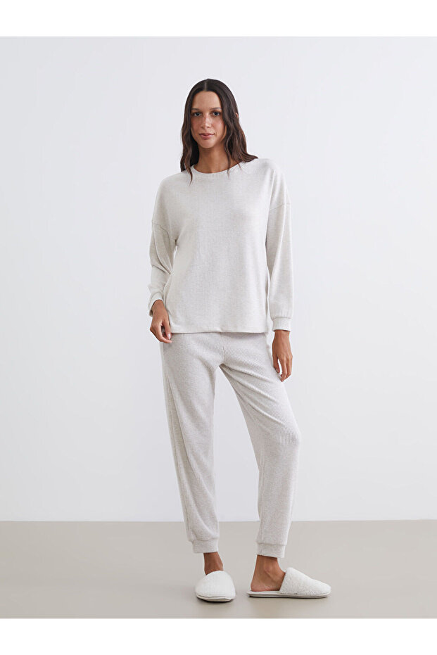 Mg Trenden Ecru Crew Neck Women's Pajama Set