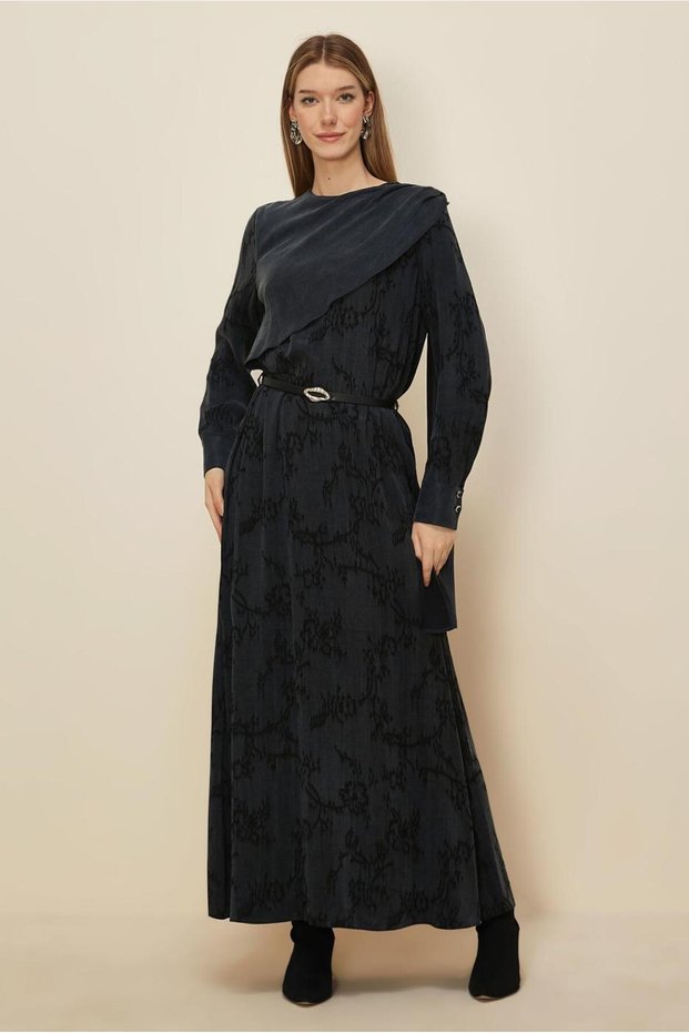 Belted Shawl Detail Dress 46112