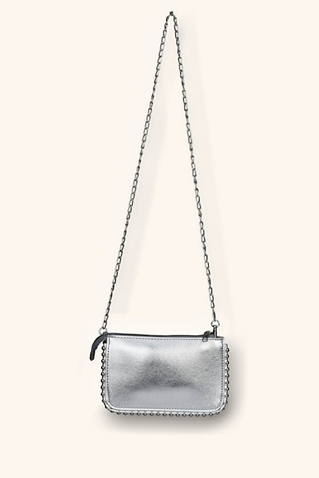 حقيبة ميني مطرزة - فضي - 2