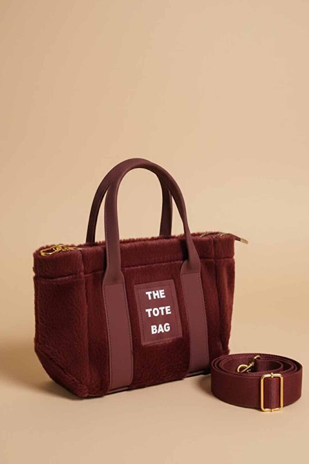 Plush Detailed Women's Hand and Shoulder Bag - (Height 33 X Width 22 X Depth 12 cm)