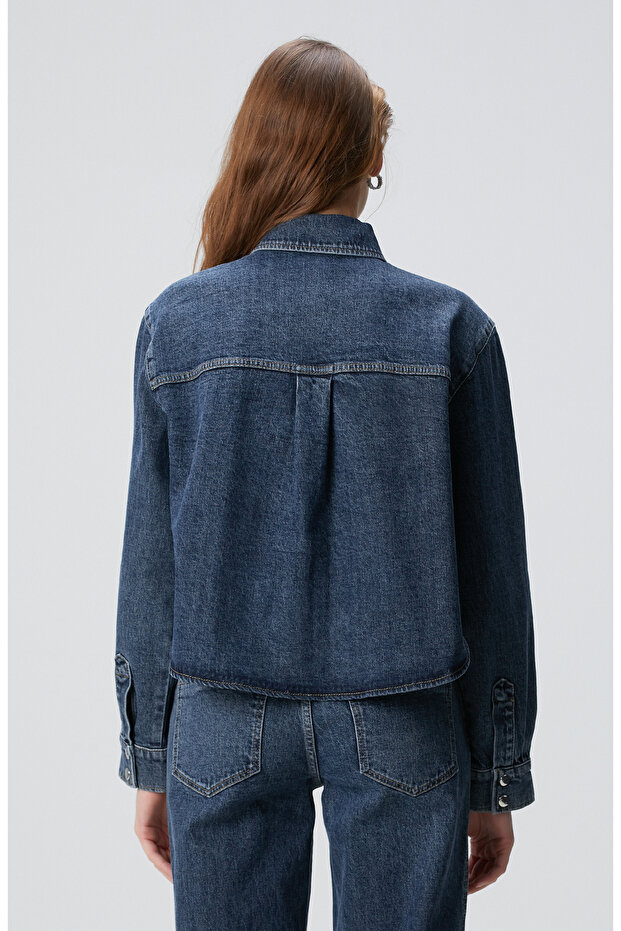 Mavi Çıtçıt Detaylı Denim Gömlek - 5