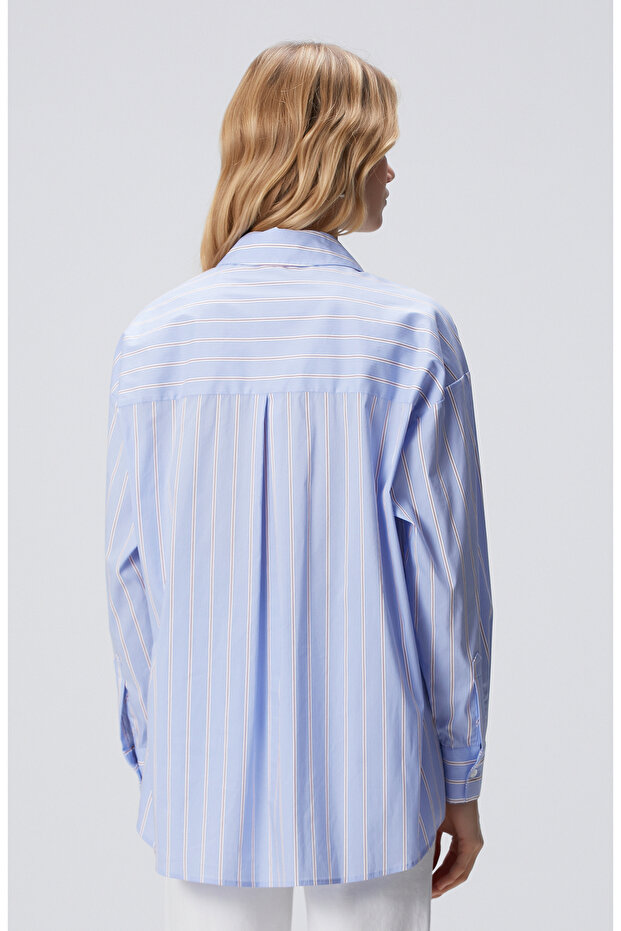 Mavi Oversize Gömlek - 5