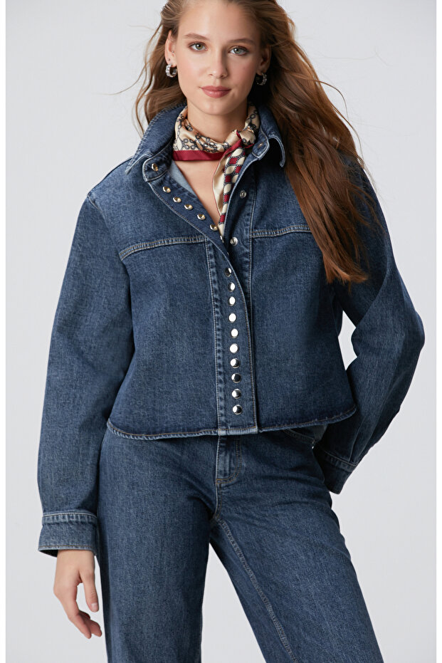 Mavi Çıtçıt Detaylı Denim Gömlek - 1