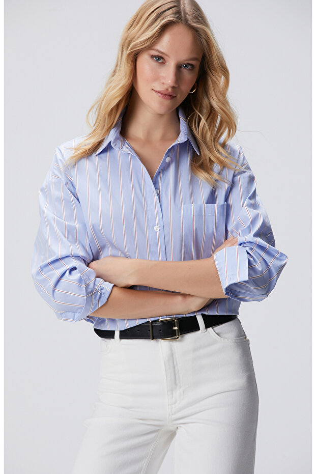 Mavi Oversize Gömlek - 1