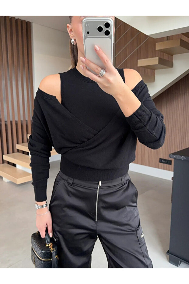 Black Bodysuit Cardigan Two-Piece Set - 251021