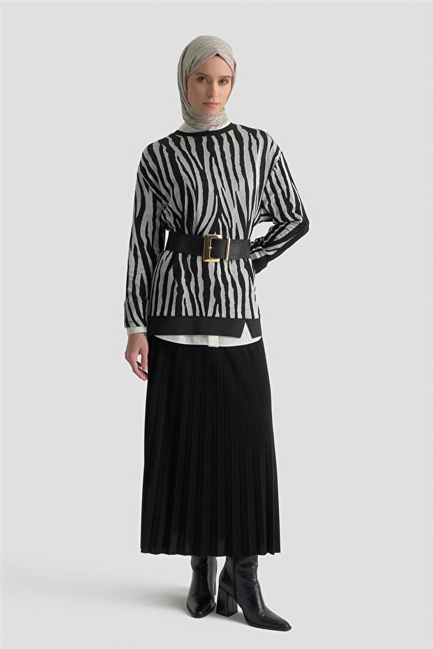 Zebra Patterned Knitted Set 25Kd2806 Gray - 1