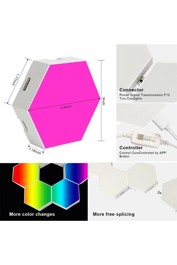 Bluetooth-enabled hexagonal lamp, smart LED night light with Bluetooth app remote control - 2