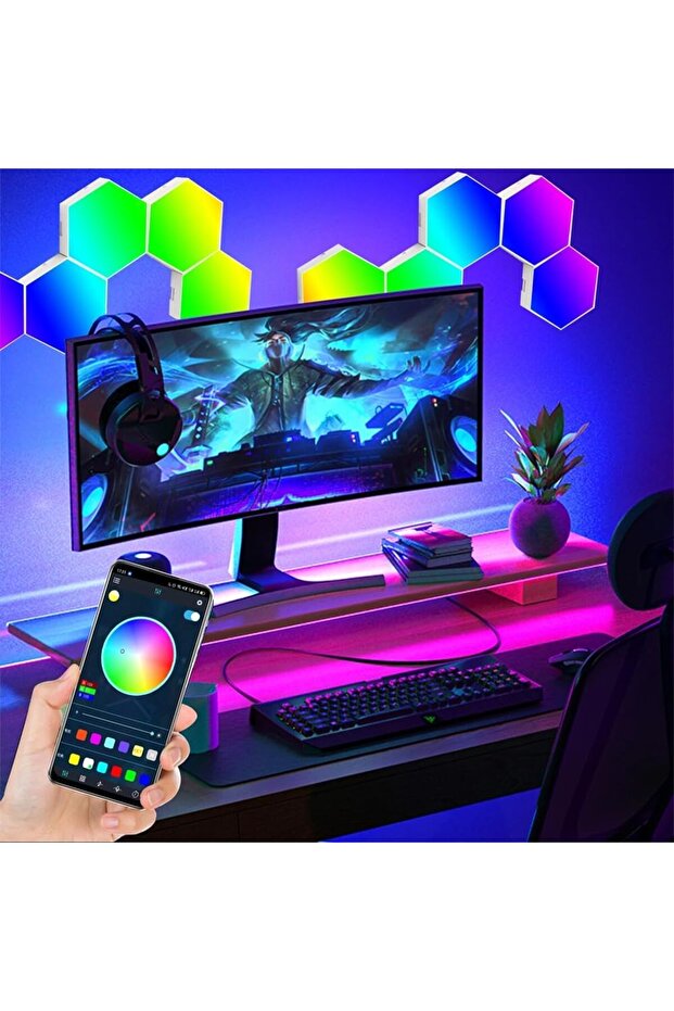 Bluetooth-enabled hexagonal lamp, smart LED night light with Bluetooth app remote control - 5