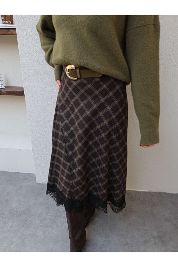 Ekose Dantelli Etek - 4