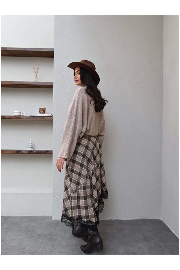 Ekose Dantelli Etek - 5