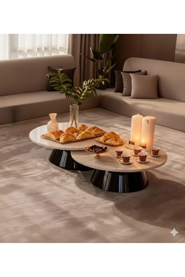 طقم طاولات ضيافة ارضي خشب رخامي