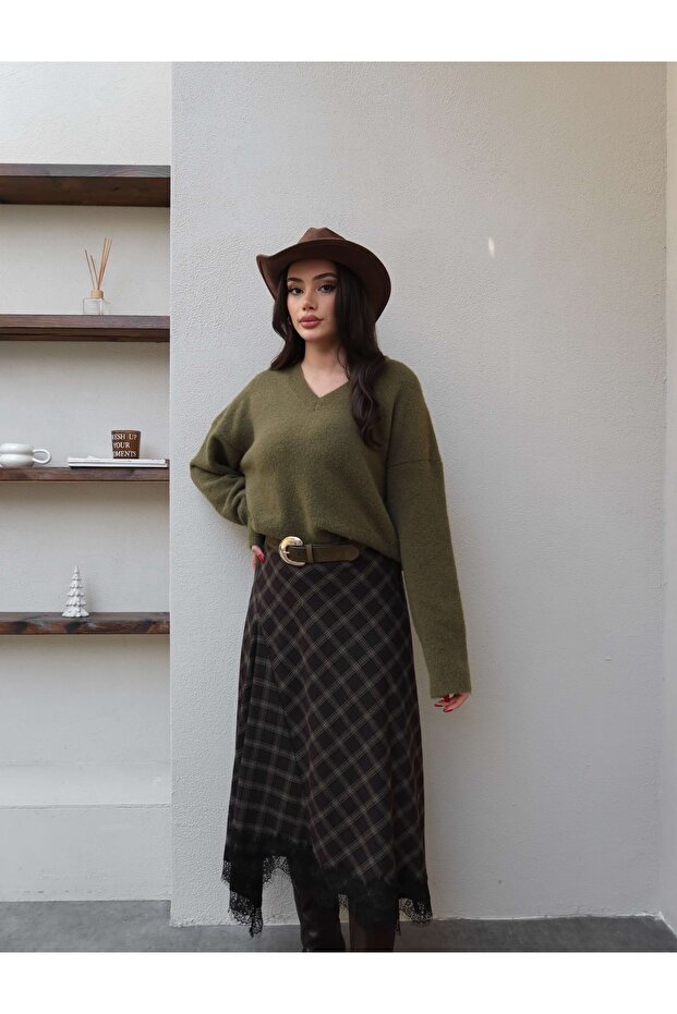 Ekose Dantelli Etek - 3