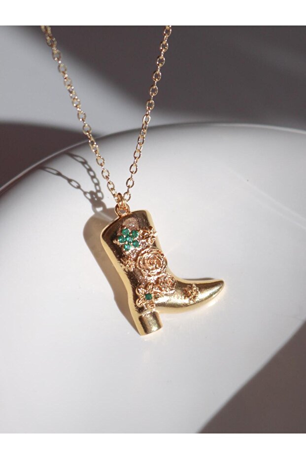 Floral Green Cowboy Boot Necklace