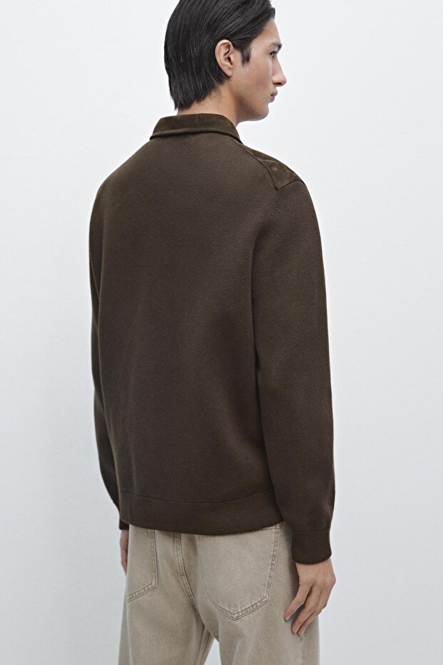 Pamuklu deri triko hırka - 3