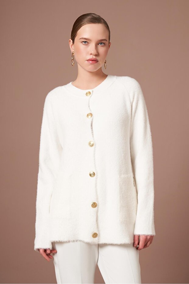 Women's Pocket Detailed Knitwear Cardigan Ecru 25259