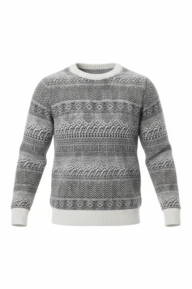 Men's Crew Neck Patterned Sweater - 4
