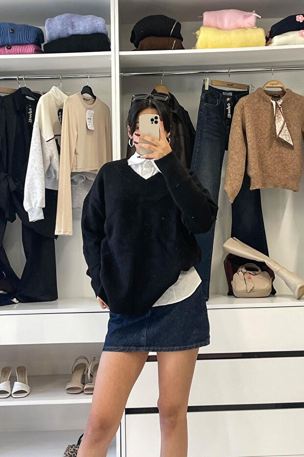 سترة أساسية برقبة على شكل حرف V - أسود أسود - 5