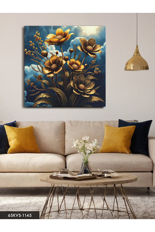 Gold Flowers and Cloud One Piece Square Canvas - Canvas Painting