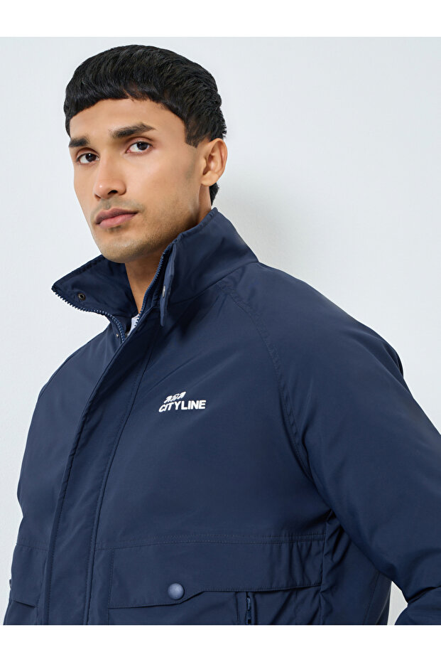 Men Navy Solid Zip-Up Regular Jacket - 1