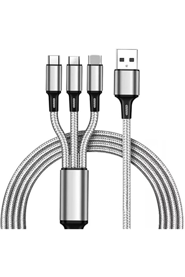 Fast Charging 3 In 1, USB-C, Micro USB, Nylon Braided Fast Charging Usb Cable(Grey)